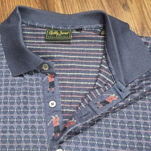 Bobby Jones Vintage Men's Golf Patterned Polo Shirt - Navy and Red